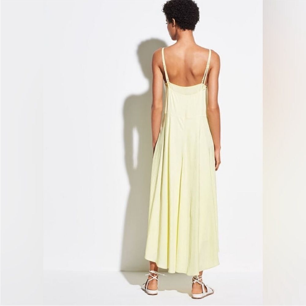 Vince Midi Dress Womens Size XS Solid Yellow Sleeveless Straps Double Dress - Picture 4 of 16